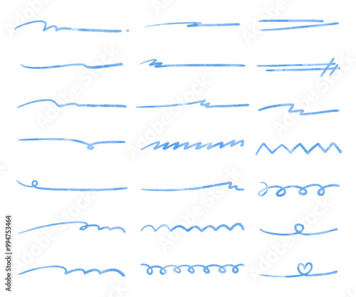 手書きの線のセット、バリエーションセット、水彩