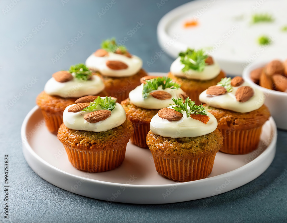Homemade muffins with almond, pistachios ,cream, cheese, selective focus Homemade muffins with almond, pistachios ,cream, cheese, selective focus
