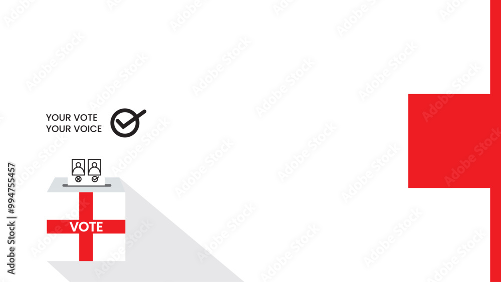 Fototapeta premium Simple background Election - Your Vote is Your Voice, a banner inviting people to vote in the presidential election isolated in white white england flag