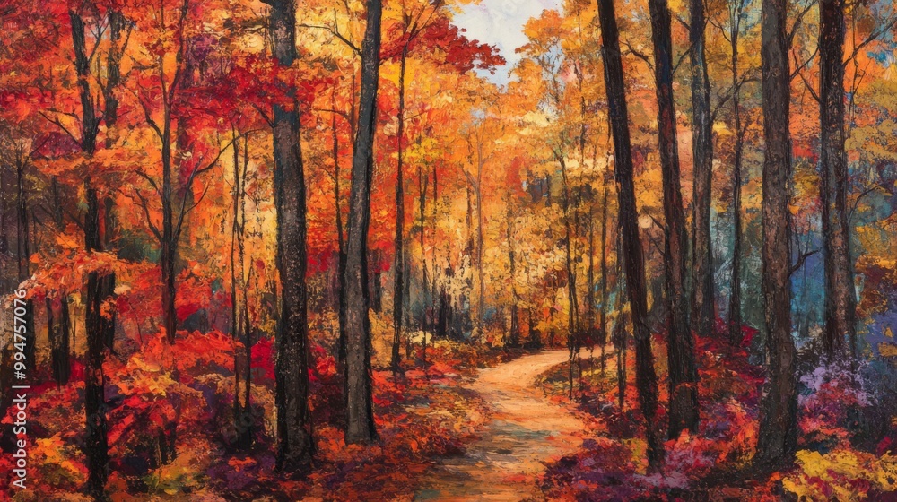 Fototapeta premium A Path Through a Forest of Fall Colors