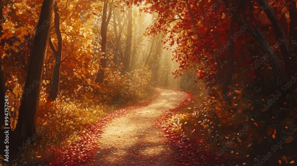 Sunlit Pathway Through an Autumnal Forest Sunlit Pathway Through an Autumnal Forest