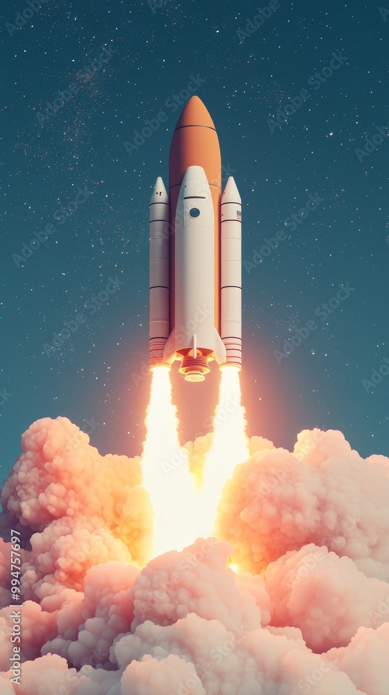Dreamlike Rocket Launching into Space Amidst Clouds Dreamlike Rocket Launching into Space Amidst Clouds