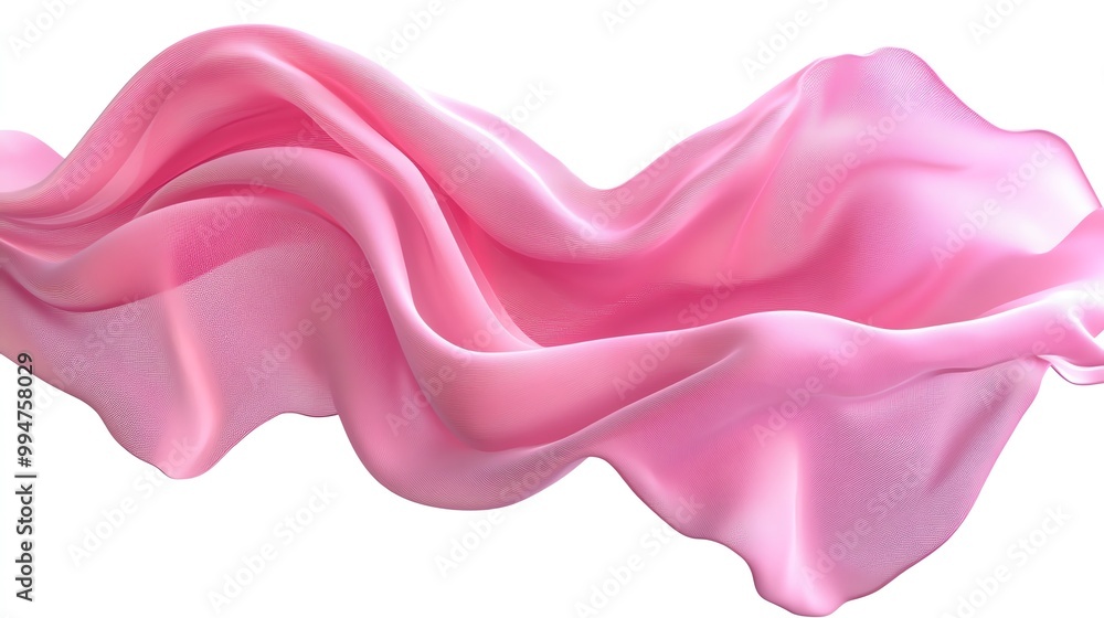 Glossy pink fabric folding and curling in a dynamic pose, caught in motion, isolated on white, floating pink fabric, modern texture concept, 3D illustration Glossy pink fabric folding and curling in a dynamic pose, caught in motion, isolated on white, floating pink fabric, modern texture concept, 3D illustration