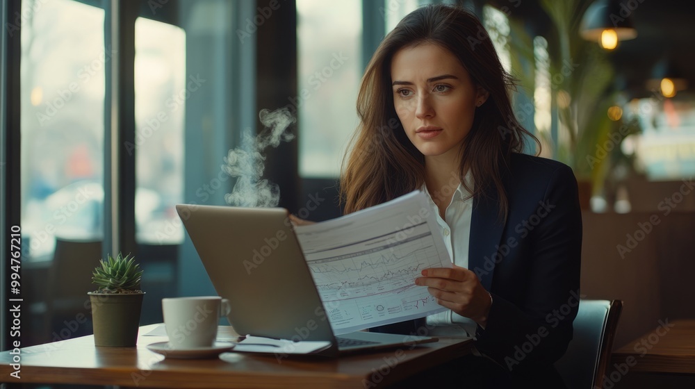 Business Woman Working in Café Business Woman Working in Café
