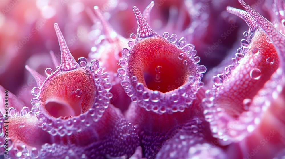 Close Up of a Delicate Pink Flower with Water Droplets Close Up of a Delicate Pink Flower with Water Droplets