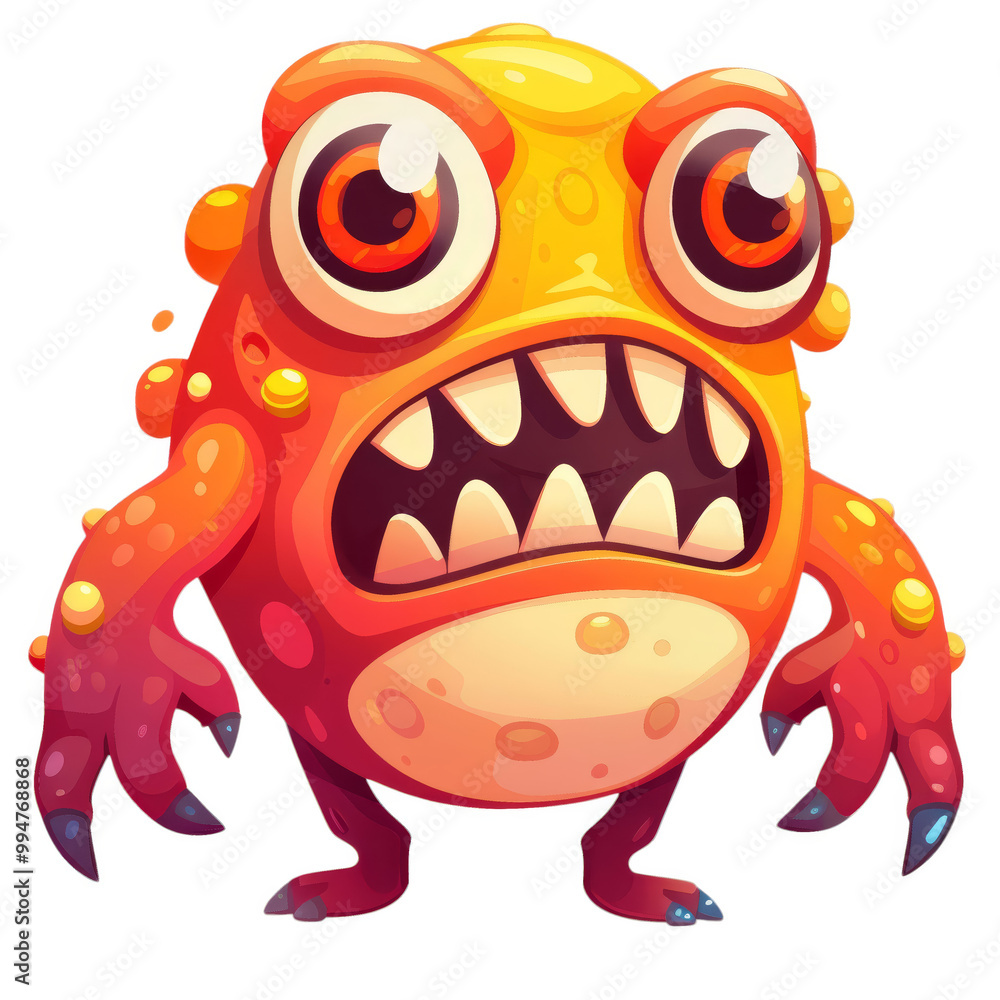 Fototapeta premium A cartoon monster with a menacing expression, featuring sharp teeth and claws.