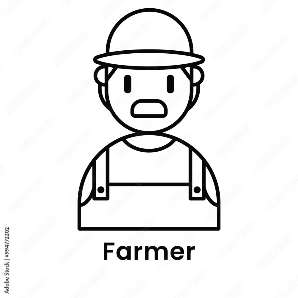 Farmer avatar character outline design style, Editable vector stroke outline Farmer avatar character outline design style, Editable vector stroke outline