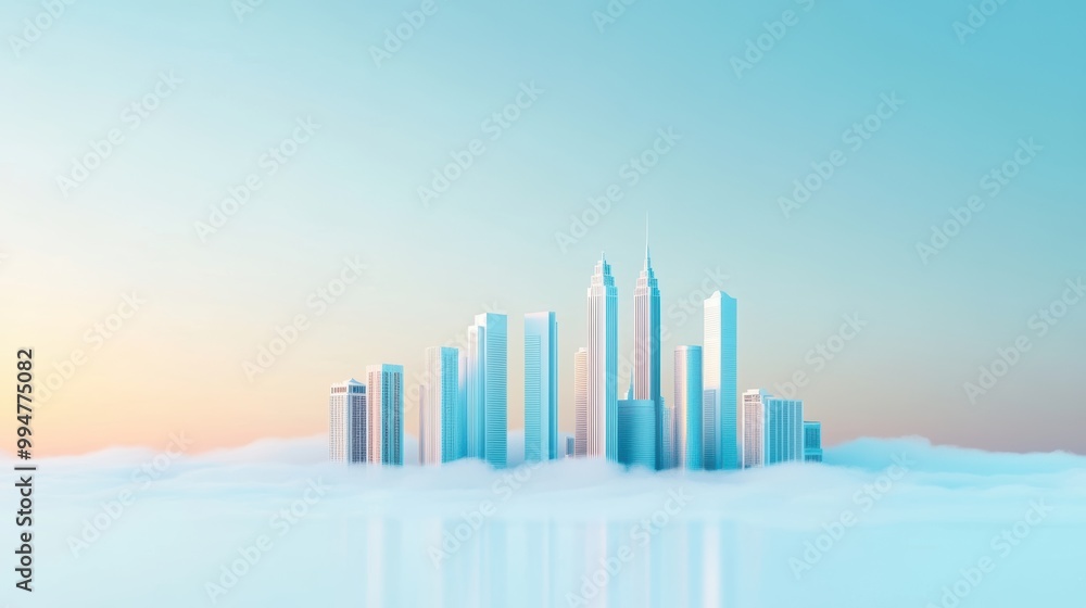 Fototapeta premium A panoramic view of a modern city skyline, highlighting the sleek and minimalist designs of its architectural masterpieces.