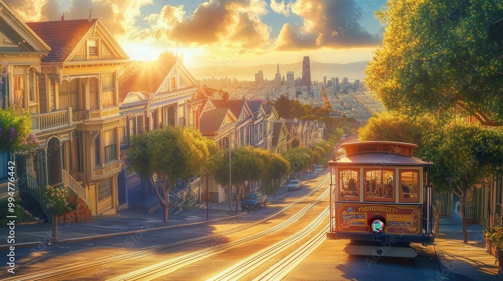 Obraz premium Scenic Sunset Tram Ride