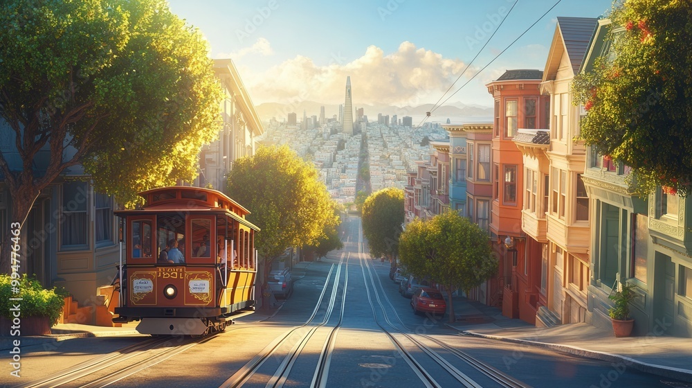 Obraz premium Vibrant City Tram Scene