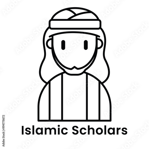 Islamic Scholars avatar character cartoon design style, Editable vector stroke outline