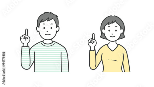指差しをする成人男女の上半身イラスト