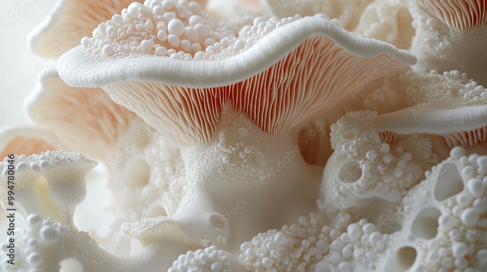 Close-Up Macro Photography of a Delicate White Mushroom Close-Up Macro Photography of a Delicate White Mushroom