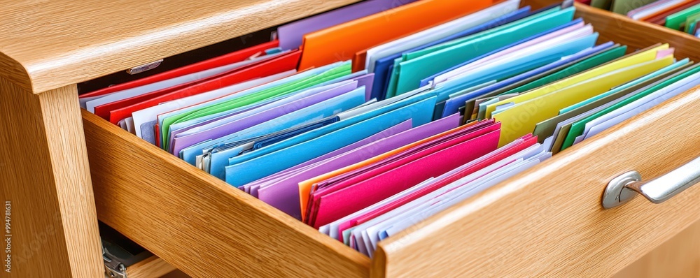 Obraz premium Organized Storage Drawer with Colorful Documents