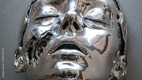 Silver Sculpture of a Human Face: A Modernist Study