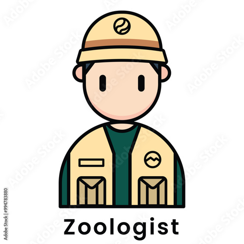 avatar character zoologist cartoon design style, Editable vector stroke outline.