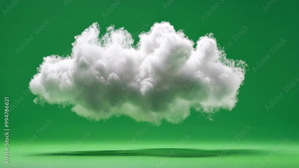 Still image of a white fluffy cloud floating on a green screen ...