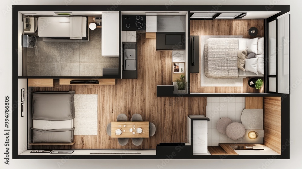 Top-Down View of a Modern Apartment Interior Design Top-Down View of a Modern Apartment Interior Design