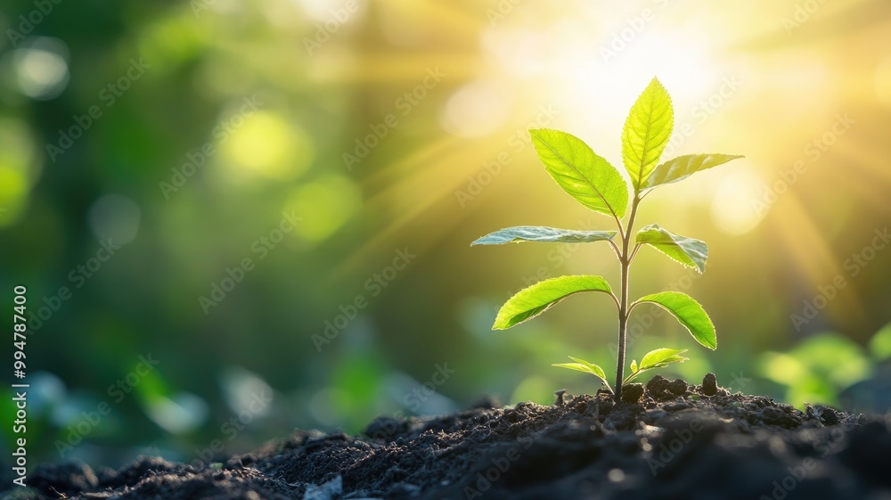 Young plant growing in sunlight with blurred green background Young plant growing in sunlight with blurred green background