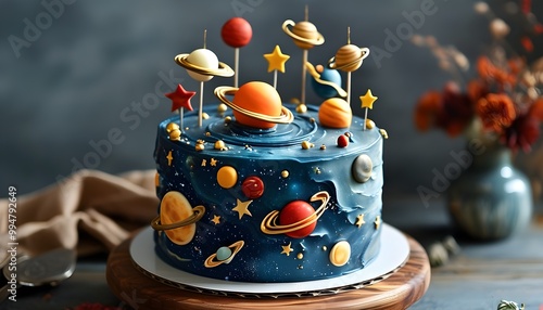 Cosmic confectionery with stunning cake design featuring planets and stars for an unforgettable space-themed celebration photo