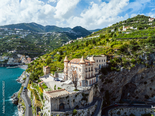 Maiori from a drone, Amalfi Coast, Salerno, Campania, Italy