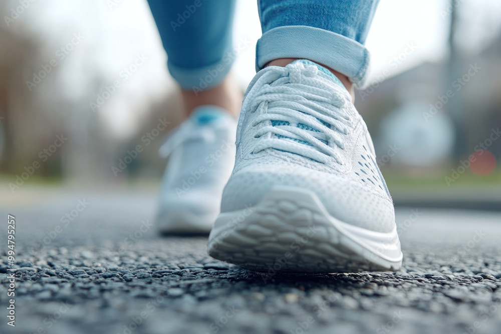 Female ankle foot walking workout exercise on the concrete road Female ankle foot walking workout exercise on the concrete road