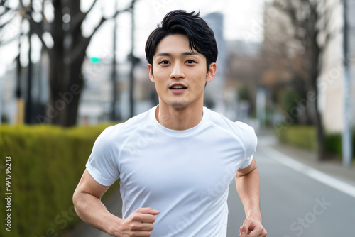 Japanese athlete male effort to exercise for health and fitness vitality