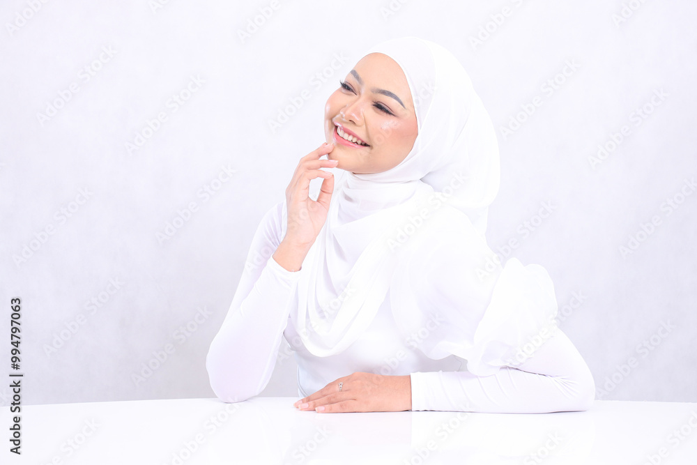 beauty portrait skin care young girl asia laughing candid hand touch chin with bright, glowing and smooth skin tone. studio on white background isolated for advertising concept. cosmetics and health beauty portrait skin care young girl asia laughing candid hand touch chin with bright, glowing and smooth skin tone. studio on white background isolated for advertising concept. cosmetics and health