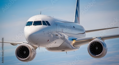 Aerial view of a sleek private jet soaring through a calm sky, emphasizing the curvature of the aircraft's wings