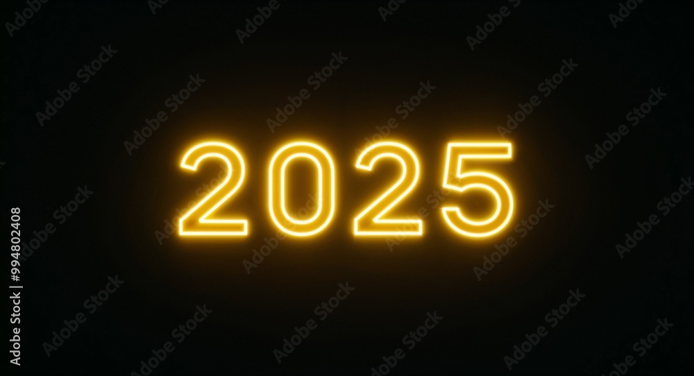 2025 word lettering with yellow glow on plain black dark background 2025 word lettering with yellow glow on plain black dark background