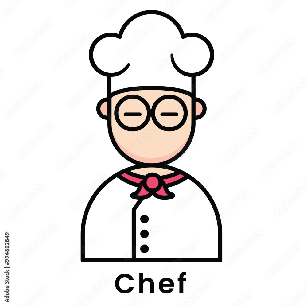Chef avatar character cartoon design style, Editable vector stroke outline Chef avatar character cartoon design style, Editable vector stroke outline