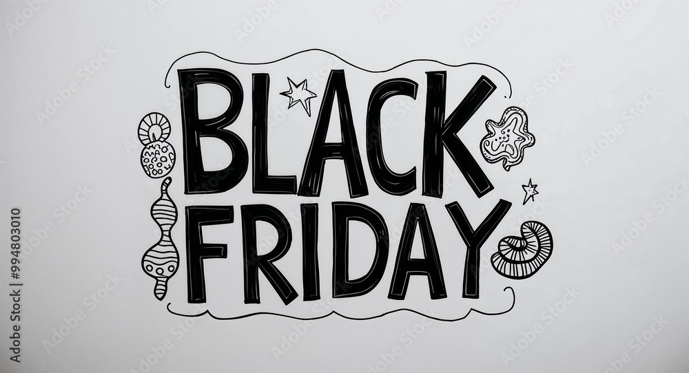 Obraz premium black Friday word lettering with groovy doodles drawing design on plain white background