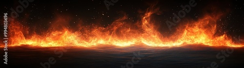 Vivid Blaze of Flames Flickering Against a Dark Background Creating a Dramatic Visual Display