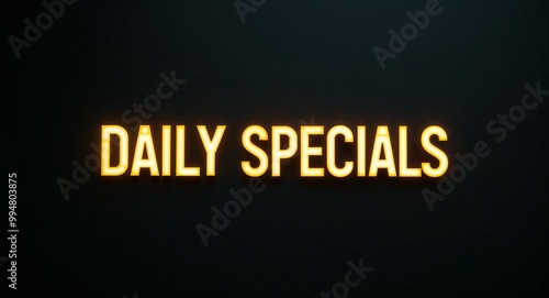 daily specials word lettering with yellow glow on plain black dark background