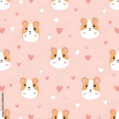 Cute baby hamster face pattern wallpaper. Generative ai