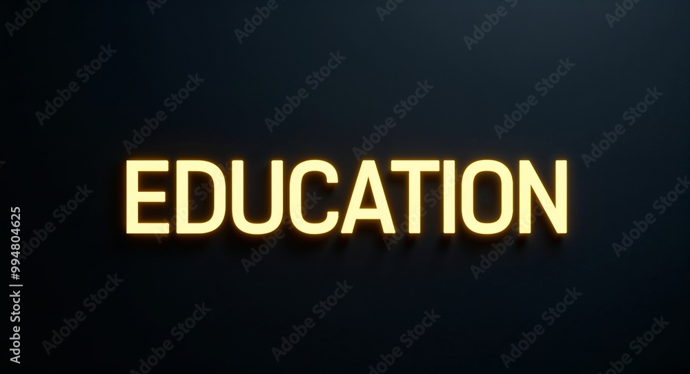 Fototapeta premium education word lettering with yellow glow on plain black dark background
