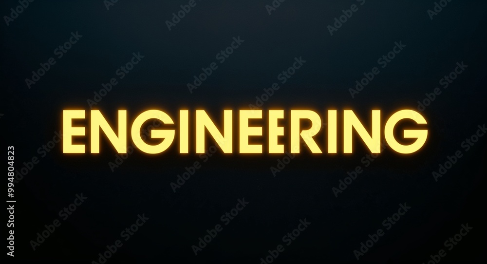 Fototapeta premium engineering word lettering with yellow glow on plain black dark background