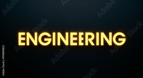 engineering word lettering with yellow glow on plain black dark background