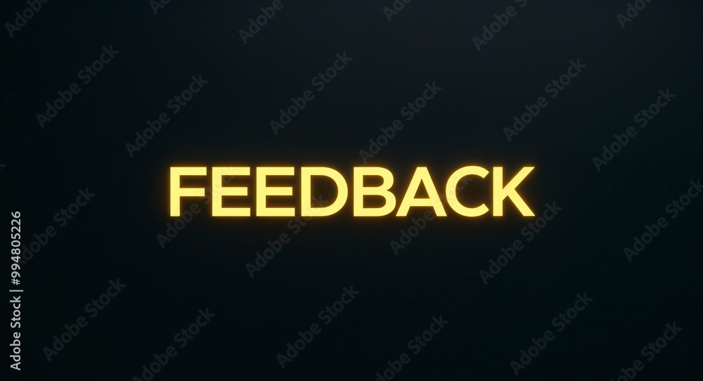 feedback word lettering with yellow glow on plain black dark background feedback word lettering with yellow glow on plain black dark background