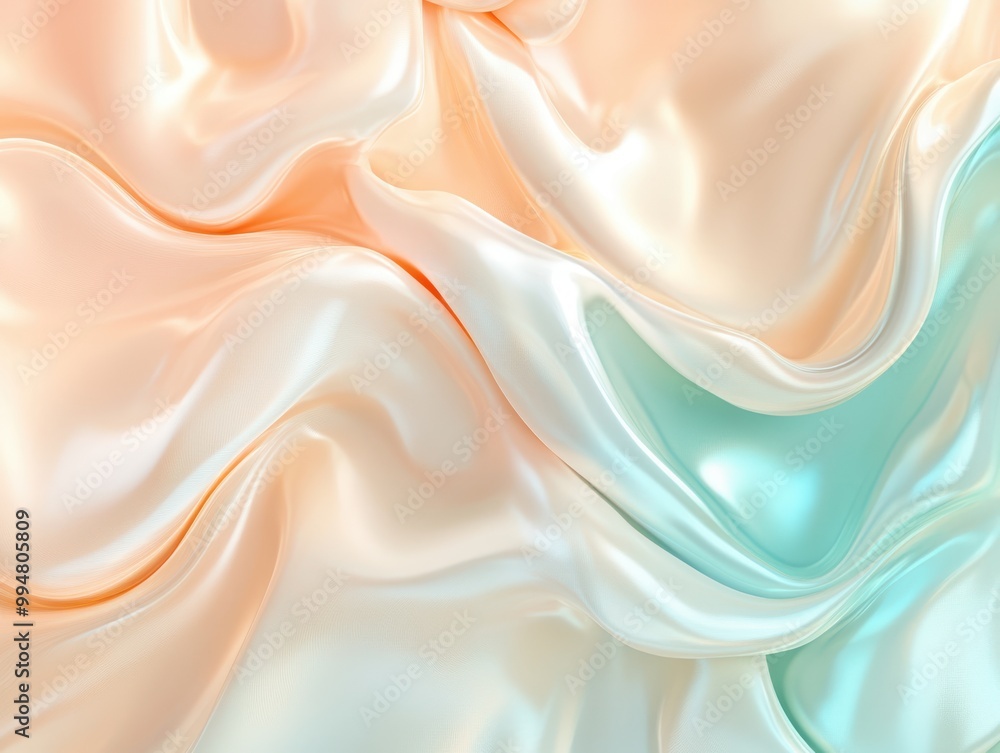 Obraz premium flowing liquid-like waves in pastel peach and turquoise, the serene and fluid movement.