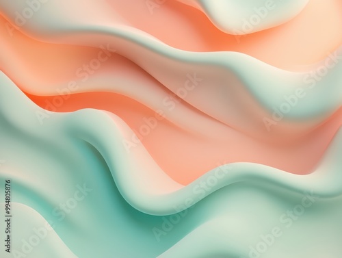 flowing liquid-like waves in pastel peach and turquoise, the serene and fluid movement.