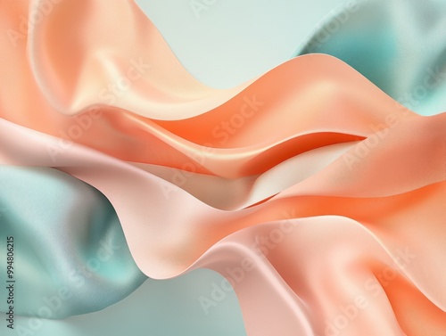 flowing liquid-like waves in pastel peach and turquoise, the serene and fluid movement.