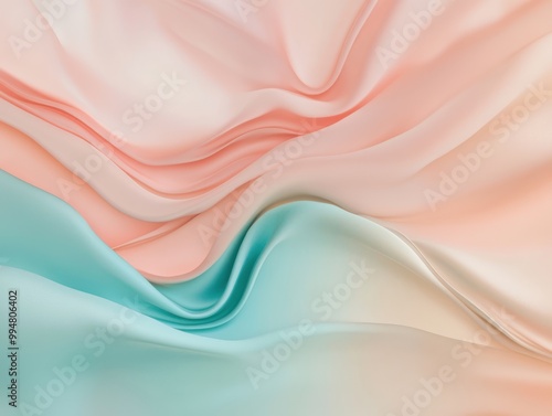flowing liquid-like waves in pastel peach and turquoise, the serene and fluid movement.