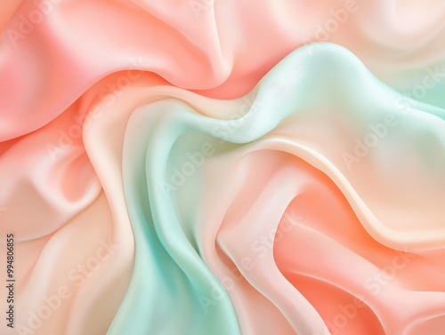 flowing liquid-like waves in pastel peach and turquoise, the serene and fluid movement.