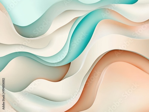 flowing liquid-like waves in pastel peach and turquoise, the serene and fluid movement.