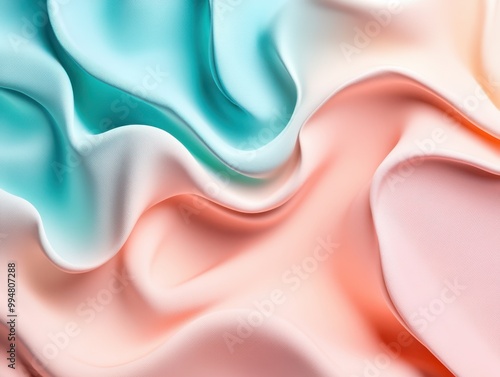 flowing liquid-like waves in pastel peach and turquoise, the serene and fluid movement.