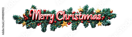 Bold Merry Christmas Text Against Pure. Isolated on a Transparent Background. Cutout PNG.