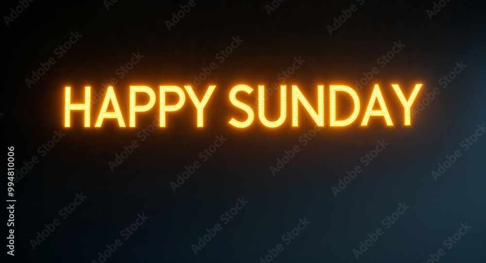 Obraz premium happy Sunday word lettering with yellow glow on plain black dark background