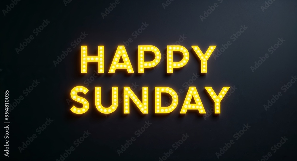 happy Sunday word lettering with yellow glow on plain black dark background happy Sunday word lettering with yellow glow on plain black dark background