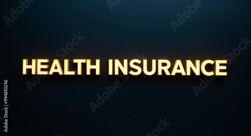 health insurance word lettering with yellow glow on plain black dark background